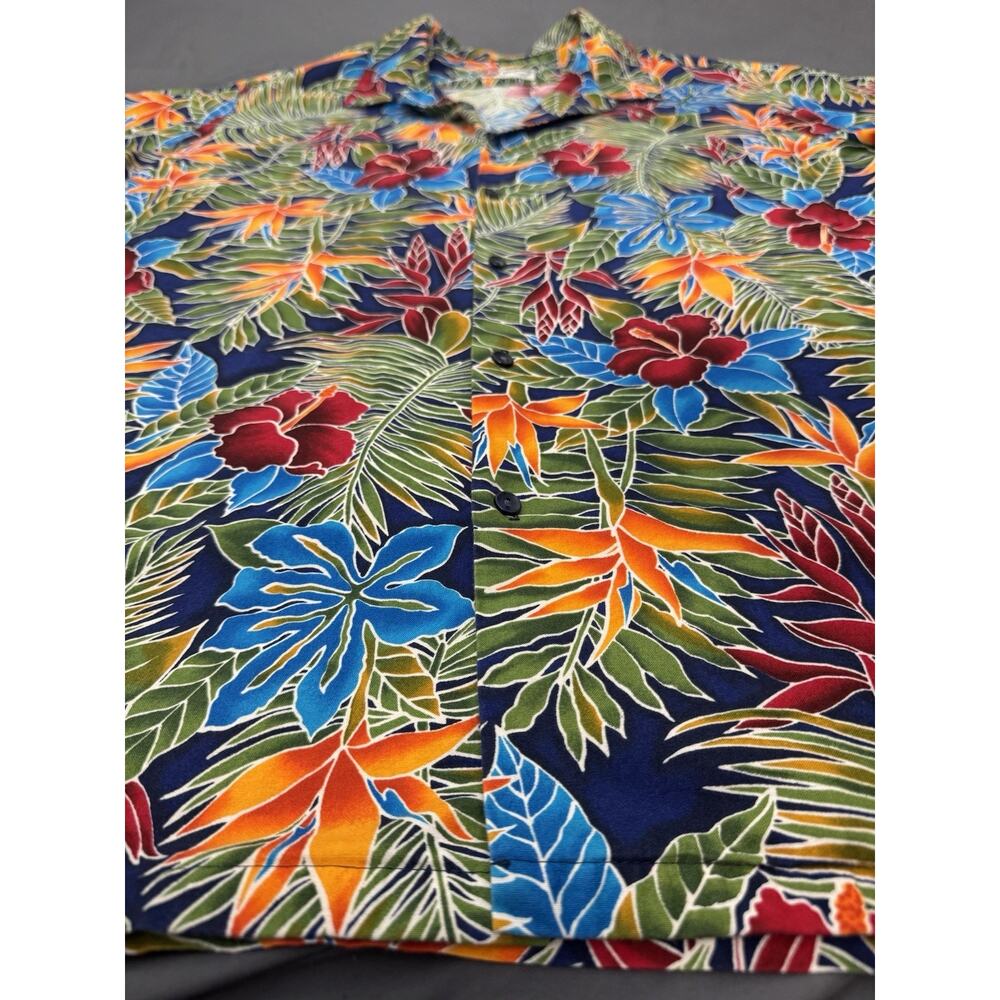 Hilo Hattie Aloha Shirt Mens XXL Blue Floral Hawaiian Camp Collar Vintage - Picture 10 of 11